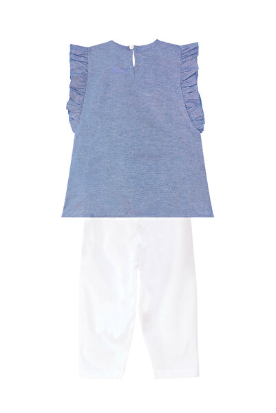 Denokids Blue and White Frilly Summer T-shirt and Leggings Set for Girls