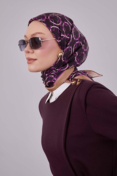 Levidor وشاح حريري بنمط بيضاوي أرجواني اللون