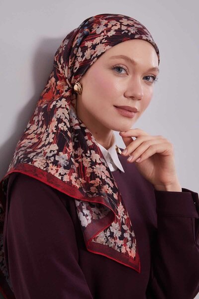 Levidor Red Floral Abstract Pattern Twill Silk Scarf