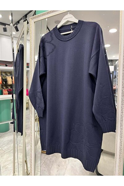 MRM MERAM BUTİK Dna Mercerized Floral Tunic - Navy Blue - 2