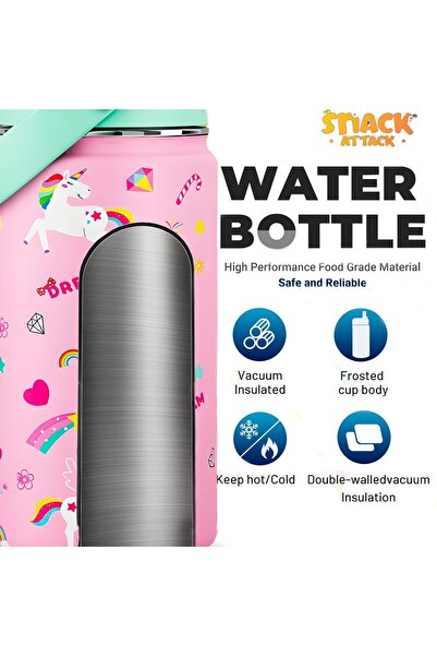 Snack Attack Kids Water Bottle for School Insulated water bottle with Straw Lid