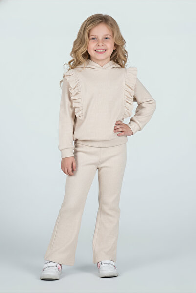 Kyron Set de trening pentru fete, cu glugă, cu detaliu cu volane - bej