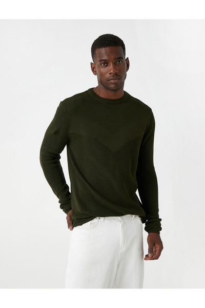 Koton Khakifarbener Herrenpullover 3WAM70041HT