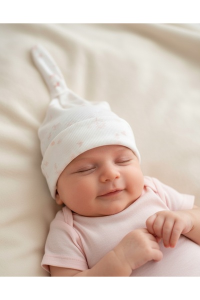 Alpar Tekstil Double Layer Soft Cotton Combed - Baby Girl/Boy 0-3 Months Cream Beanie