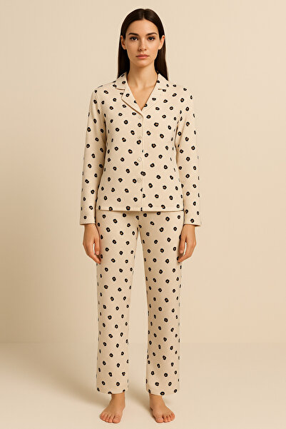 BONY SOCKS Women's Patterned Buttoned Pajama Set