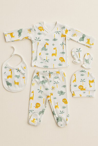 OMY 5-Piece Hospital Release 100% Cotton Set with Tie-And-Flip Pattern for Newborn Extra Comfort