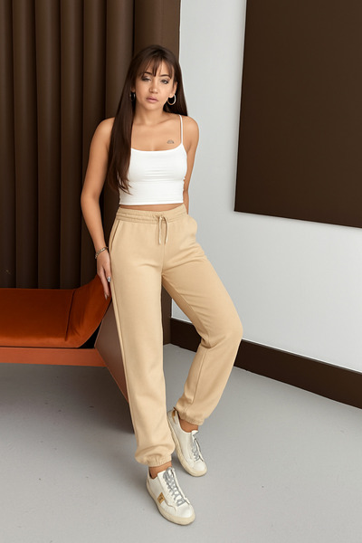 Mogi Butik Women's 3 Thread Fleece Lined Elastic Leg High Waist Sweatpants 3048