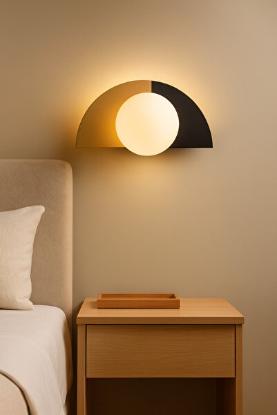 VENON Half Moon Semi-Circular Black Antique Wall Lamp Sconce 15 cm Globe Glass Hotel Lighting