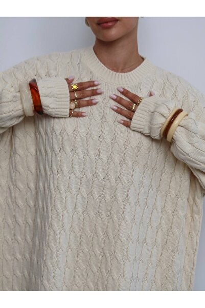 NURCAN KESKİN STORE Beige Knitwear Set Hair Braid Beige Pattern