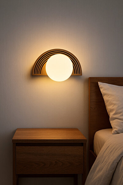 VENON Half Moon Antique Black Striped Wall Lamp Stainless Metal Sconce 15 cm Globe Glass Hotel Lighting