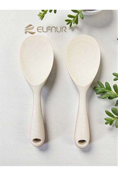 elfnur (2 Adet Ekru Ultra Sert Uçlu Silikon Pilav Kaşığı Yüksek Isıya Dayanıklı Yanmaz Yapışmaz 22 Cm