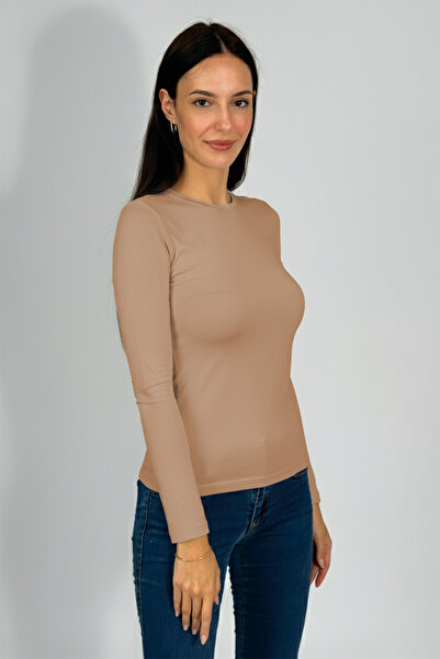 Betimoda Дамски боди с дълъг ръкав и кръгло деколте, цвят норка, 1 част