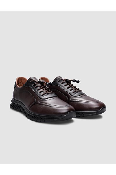 Cabani 100% Genuine Leather Brown Rubber Laced Sports Men's Shoes