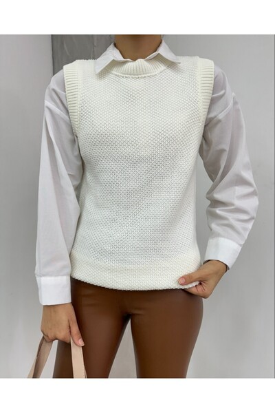 Modamorfo Принц В'язаний светр з велосипедним коміром - Екрю