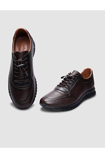 Cabani 100% Genuine Leather Brown Rubber Laced Sports Men's Shoes
