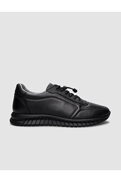 Cabani 100% Genuine Leather Black Rubber Laced Sports Men's Shoes