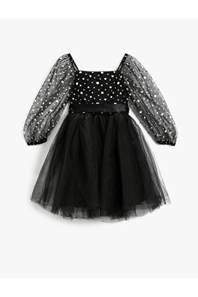 Koton Рокля от тюл, детайл с колан с щамповано сърце, подплатено с U-образно ...