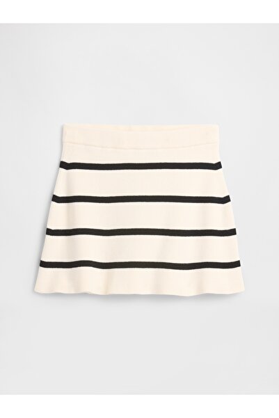 GAP Kız Çocuk Beyaz Pull-On Stripe Triko Etek