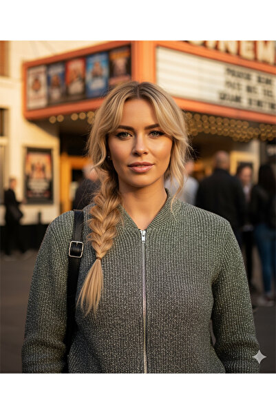 Namaste Vintage Yeşil Lurexli Simli Bomber Ceket/hırka