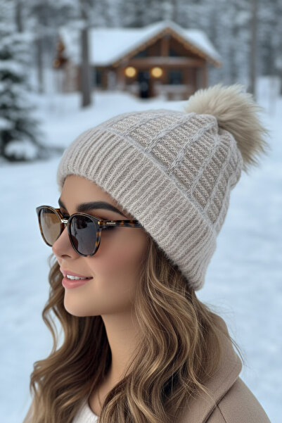 novon Latte Kürk Ponponlu Sim Şeritli Soft Touch Bere