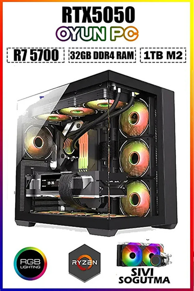 Dmc N318 Windows 11 RYZEN 7 5700,32GB RAM,1TB M.2,8GB RTX5050 Sıvı Soğutmalı ...