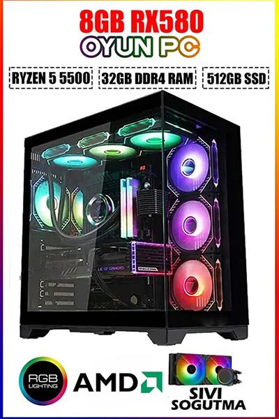 Dmc N339 Windows 11 / RYZEN 5 5500 / 32GB RAM/ 512GB SSD / 8GB RX580,Oyuncu Masaüstü Bilgisayarı