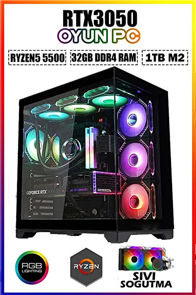 Dmc N286 Windows 11 / Ryzen 5 5500 /32GB DDR4 RAM / 1TB M2 SSD,RTX3050,oyuncu Masaüstü Bilgisayar