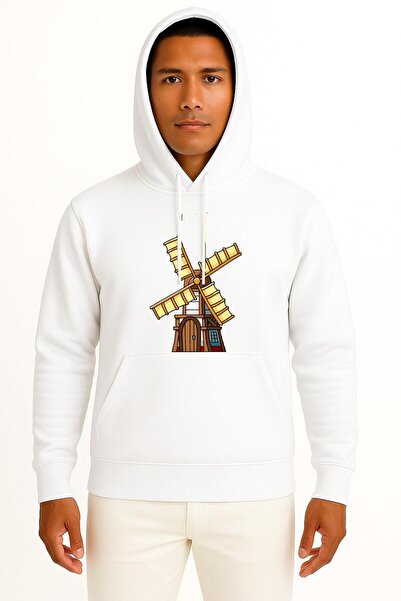 Bahriyeli Collection cu glugă Moara de vânt maro și galbenă cu imprimeu Unise...