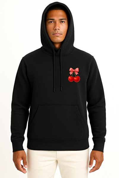 Bahriyeli Collection Hooded Cherry Pocket Design Unisex Sweatshirt