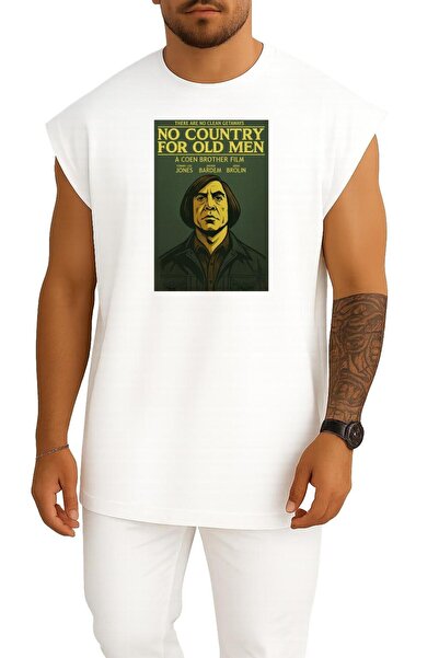 Bahriyeli Collection Oversized No Country for Old Men Tank Top with Chest Design