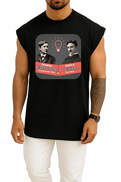 Bahriyeli Collection supradimensionat Nikola Tesla Thomas Edison War Of The Currents Atlet cu design pe piept