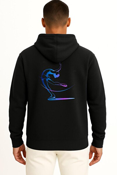 Bahriyeli Collection Суитшърт с качулка за кънки на лед, фигурно пързаляне, спортен дизайн на джобовете и гърба, унисекс