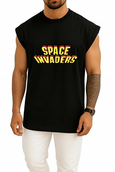 Bahriyeli Collection تيشيرت بدون أكمام بتصميم لعبة الفيديو Space Invaders كبي...