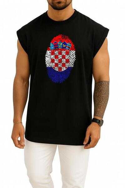 Bahriyeli Collection قصة فضفاضة قميص بدون أكمام بتصميم شعار وعلم كرواتيا على ...