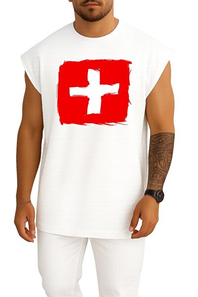 Bahriyeli Collection supradimensionat Tricou cu steagul Elveției B cu imprimeu