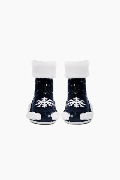 Bross Navy Blue Snowflake Patterned Kids Slippers