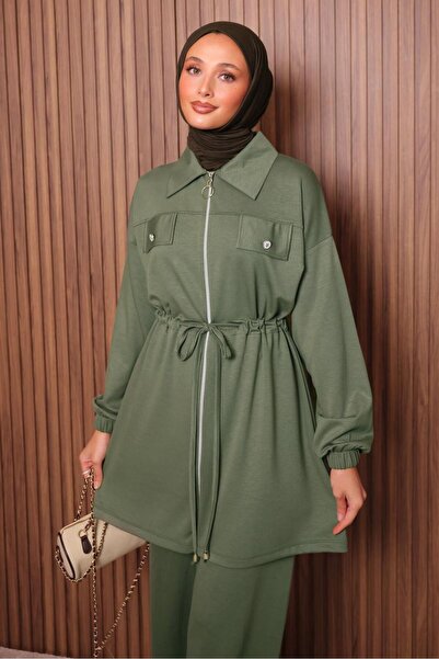 TRENDTESETTÜR Women's Green (Young) Belted Pants Suit with Ties t 5135