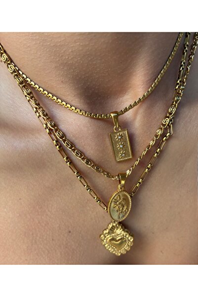 DeNors 3-Piece Gold Necklace Set – Layered Chain Model, Trendy and Stylish Je...