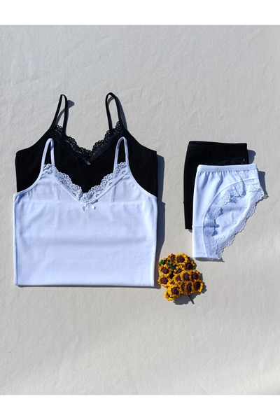 siyalife طقم ملابس داخلية نسائية من قطعتين باللونين الأسود والأبيض، مصنوع من ...