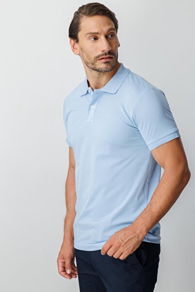 İgs Men's Blue Polo Neck Modernfit T-Shirt - Slim Fit