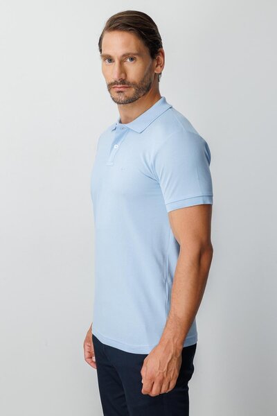 İgs Men's Blue Polo Neck Modernfit T-Shirt - Slim Fit