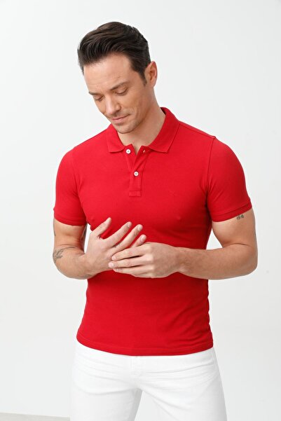 İgs Men's Red Standard Polo Neck T-Shirt