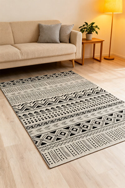 Generic GOOTOY Warm Luxurious Modern Printed Rectangular Anti-Slip Carpet Polypropylene Beige/Black 140x200c