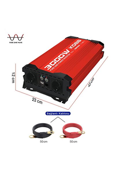 KOBB KBN3000 12V/220V 3000Watt Tam Sinüs Dönüştürücü İnvertör
