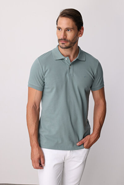 İgs Men's Green Polo Neck Modernfit T-Shirt - Slim Fit
