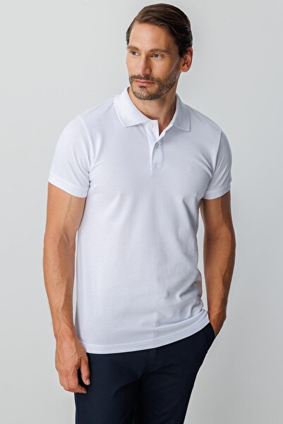İgs Men's White Modernfit / Slim Fit Polo Collar T-Shirt