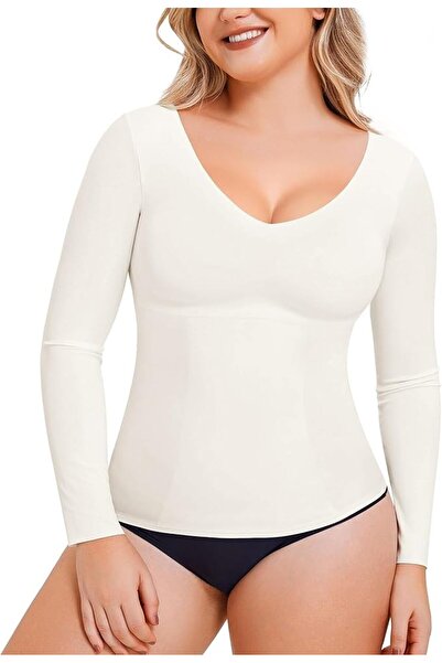 Shappex Women's V-Neck Long Sleeve Shapewear Top - Slimming Compression Tank (Size Small)