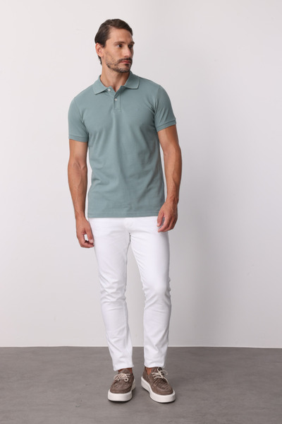 İgs Men's Green Polo Neck Modernfit T-Shirt - Slim Fit