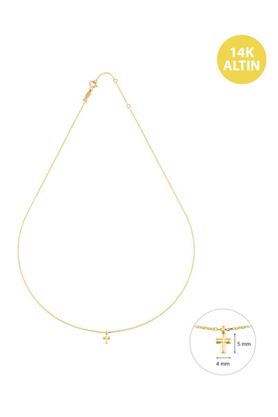 KURSHUNI Taşsız Haç, 14 Ayar Altın Kolye