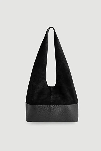 Gusto Leather Base Puppy Suede Bag - Black